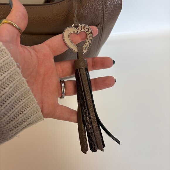 BRIGHTON Barbados Brown Pebbled Leather Hobo Shoulder Bag With Braided Handle - Picture 2 of 8